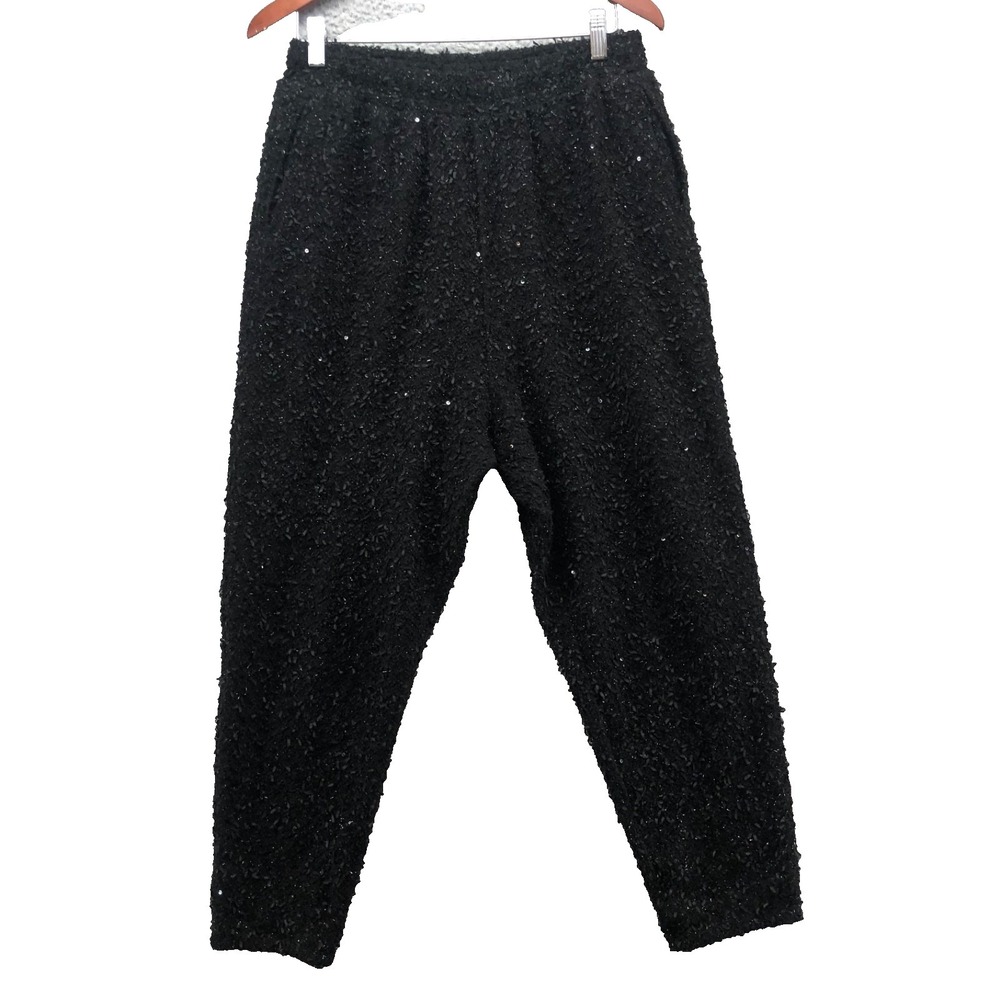Drifter Knit Pants Womens Large Black Black Sequin Tapered Leg High Rise‎ Party